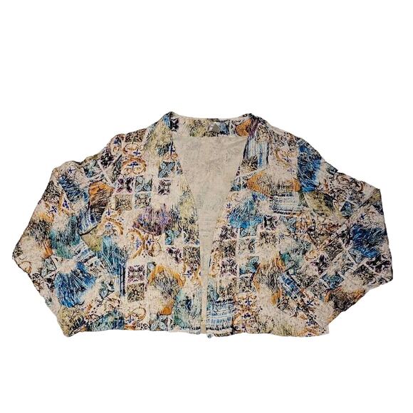 Chicos  Cardigan Silk Blend Open Front Multicolor Jacket Sz 2 - Picture 2 of 10